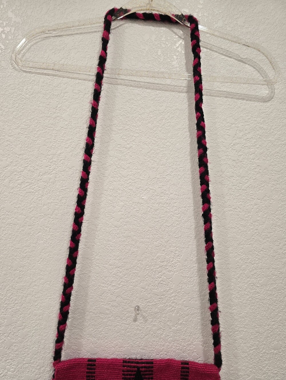 Handmade Crossbody Bag Satchel Geometric Woven Design Pink Black - Picture 2 of 6